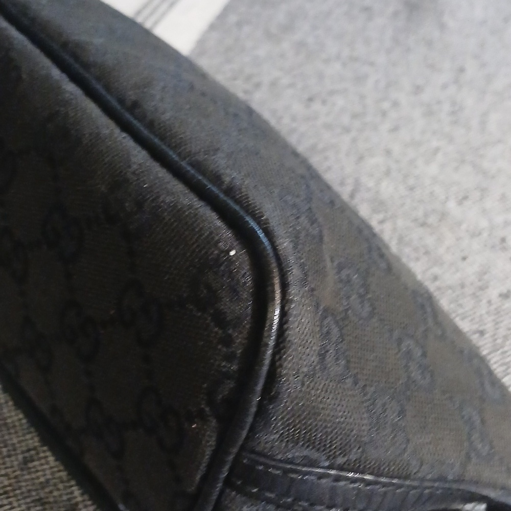 Authentic Gucci Vintage Hand Bag Pouch Purse GG Canvas Leather Black - Picture 9 of 16